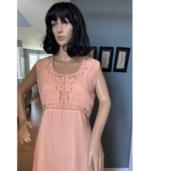 Vintage 1960s Elgin Peach Chiffon Dress & Sheer Overlay Set medium - Picture 3 of 17